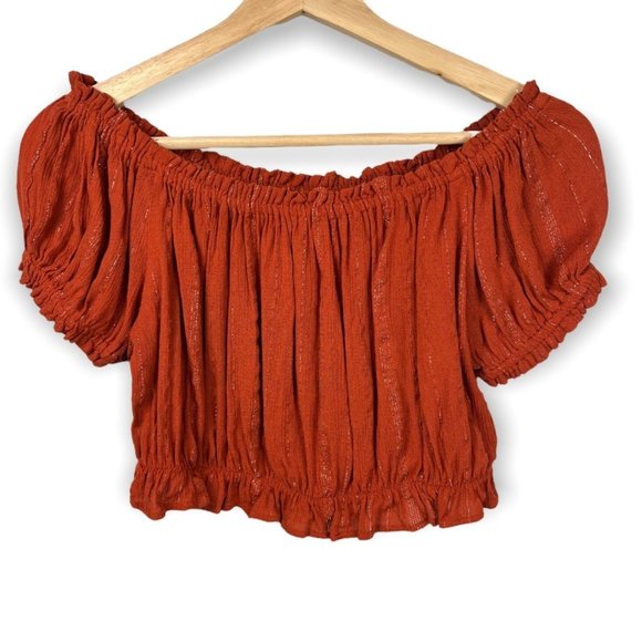 Buckle Tops - 3 for $30~ Buckle Angie Short Sleeve Crop Off Shoulder Peasant Top  M Rust
